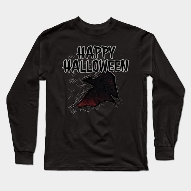 Happy Halloween Bat #2 Long Sleeve T-Shirt by wildjellybeans